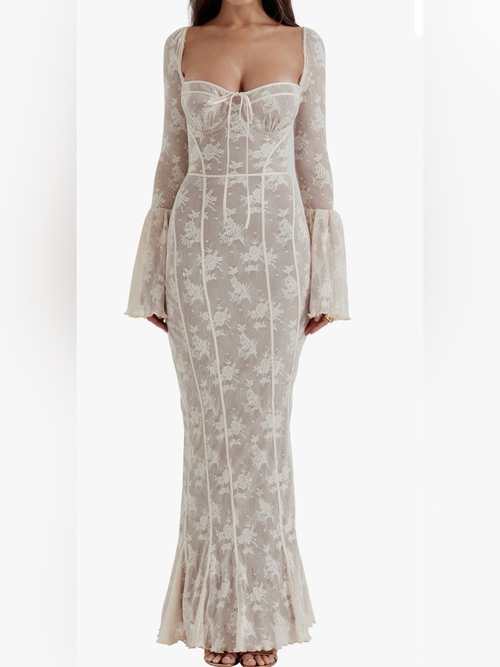 House of CB Blush Lace Long Sleeve Maxi Dress